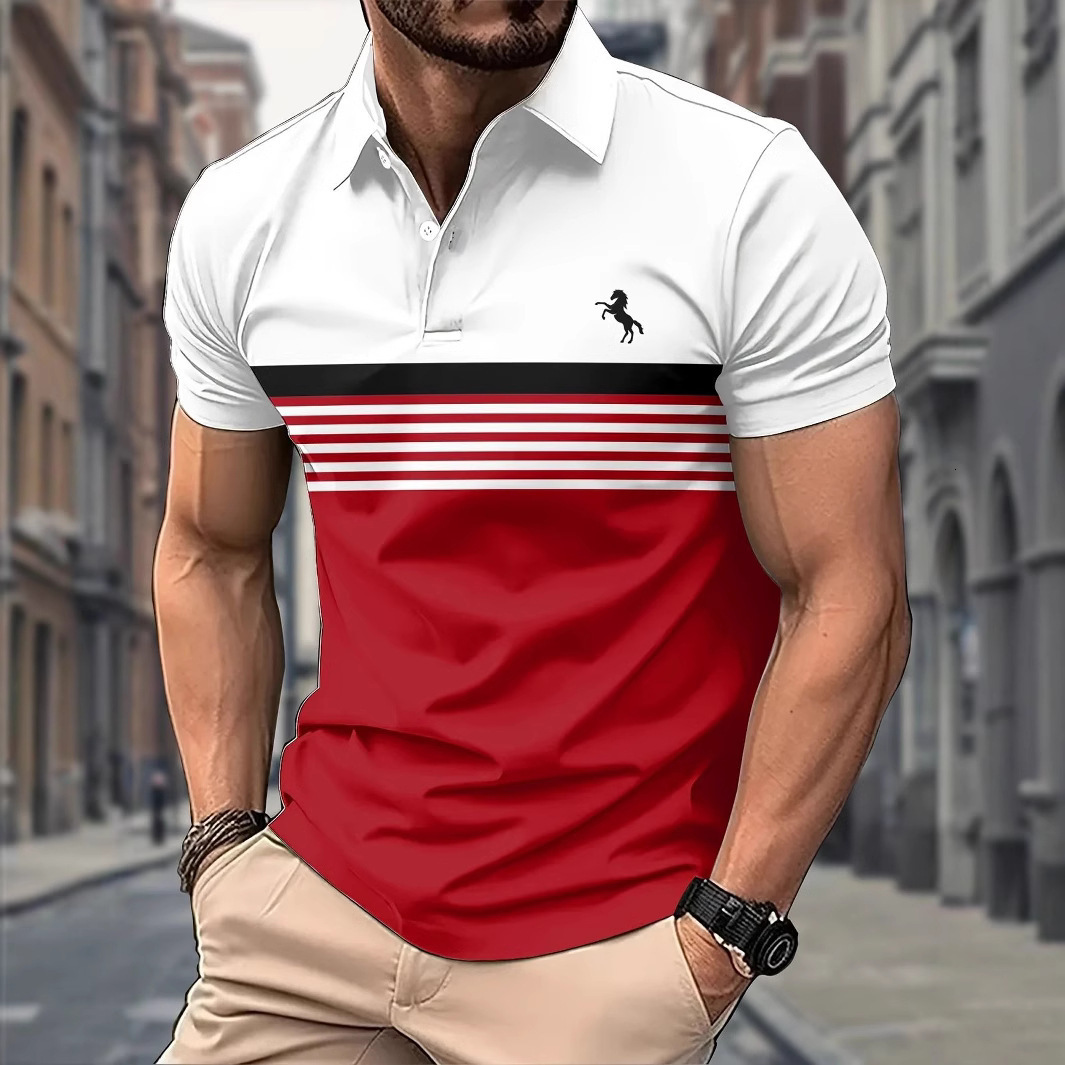 Luxury Designer Clothes European And American Foreign Trade New 3D Digital Solid Color Turn-Down Collar Short Sleeve Sports Shirt Casual Loose Mens Po