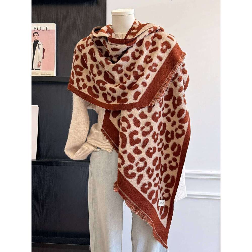 Winter Unisex Faux Cashmere Leopard Print Scarf Stylish Patterns Irregular Design Double-Sided Wear Warm Texture Versatile Z260226