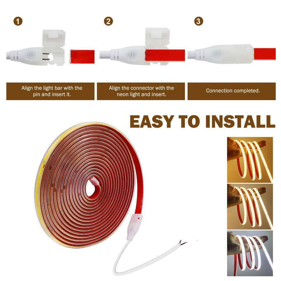 220V RA90 COB LED Strip Light IP67 Waterproof Driver Build In 10cm Can Be Cut 240LEDs/M Flexible Adhesive Tape Home Decoration Z260226