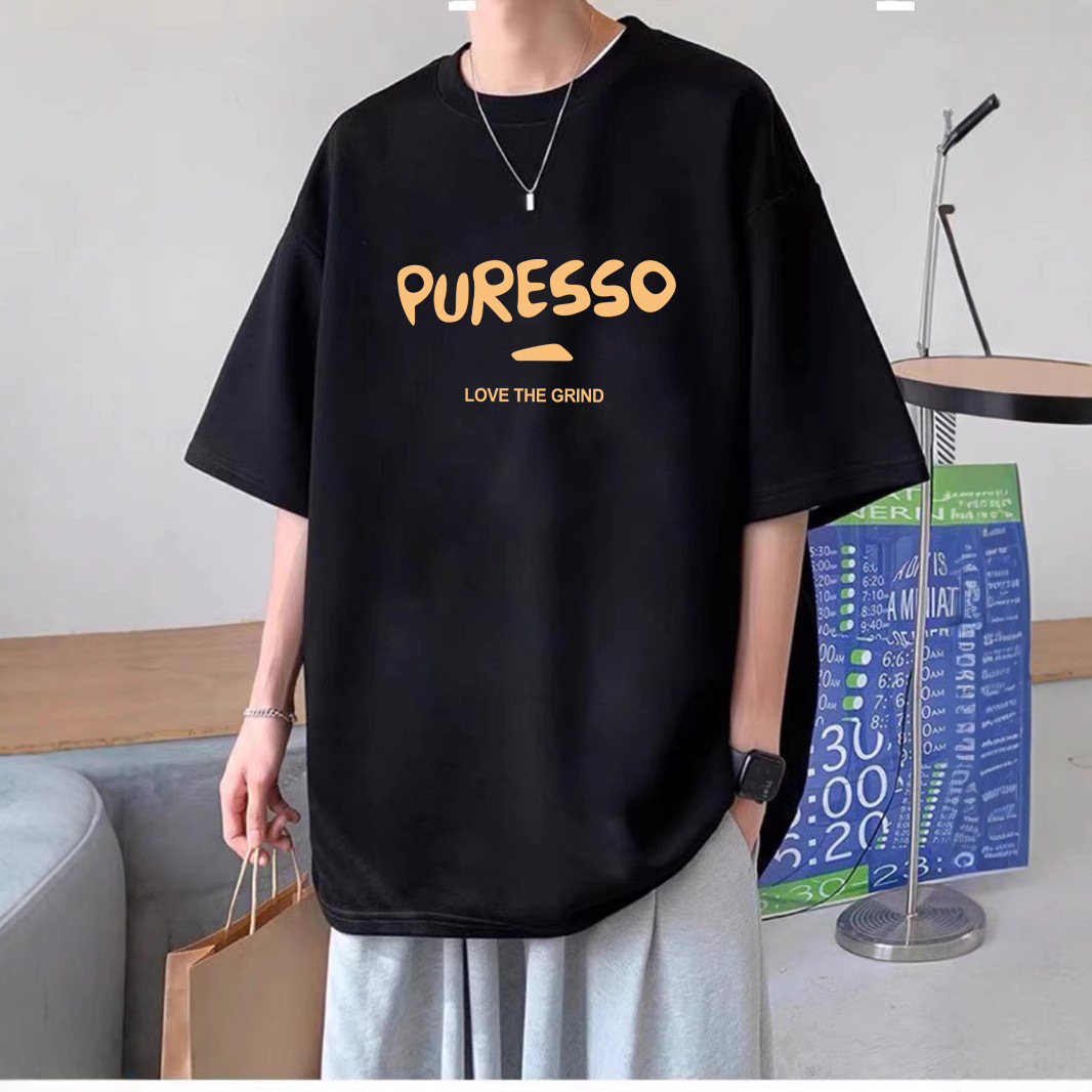 Unisex Couples Crew Neck 100% Cotton Short Sleeve T-shirt, Hong Kong Style Loose Fit Trendy Brand Printed Tees, Versatile Casual Basic Tops