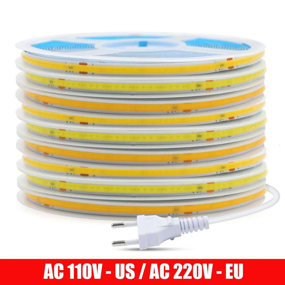 High Brightness COB LED Strip Light AC 220V/110V EU US Plug 240LEDs/M 3000K 4000K Flexible Ribbon Lamp for Indoor Home Decor Z260226