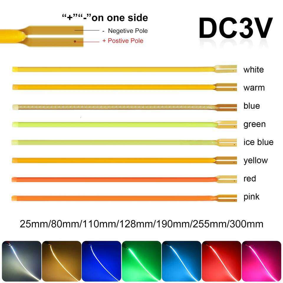 DC 3V Edison Bulb Lamp Parts Filament Red/Blue/Green Flexible COB LED Diode 25MM 80mm 110MM 128MM 190MM 255MM 300MM Z260226
