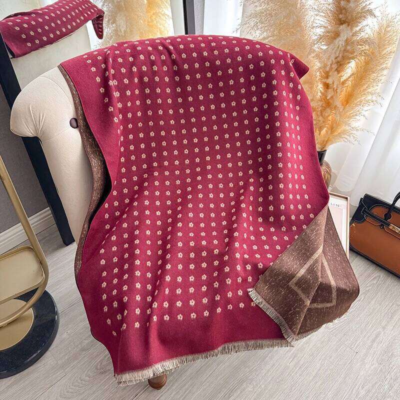 Women's Warm Faux Cashmere Shawl Autumn Winter Floral Jacquard Scarf Wrap Functional Neck Protection Blanket Style Z260226