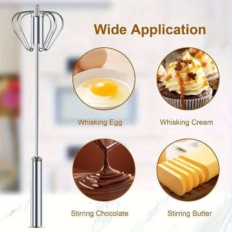 1pc Stainless Steel Egg Beater Semi-Automatic Hand Push Whisk Durable Kitchen Tool for Baking Cream Mixing Effortless Design