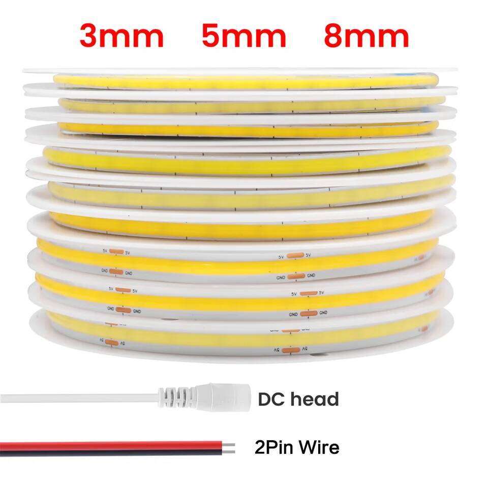 DC5V 12V COB 3MM 5MM 8MM 320LEDs/m FOB Light Bar 3000K 4000K 6000K Flexible Ribbon Rope Cob LED Strip Linear Lighting Z260226