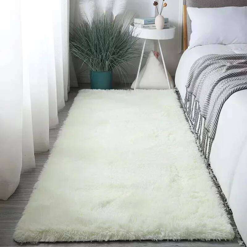Fluffy Cream White Sheepskin and Living - Silk Wool Rugs for Bedroom Kawaii Rug Room Decor H260226
