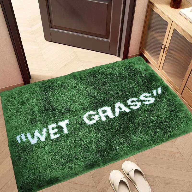 50x80cm Trendy Fashion Wet Doormat Flocking Tufted Carpet Green Grass Fluffy Plush Lounge Bedroom Bedside Rug Floor Mat H260227