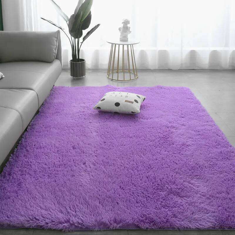 VIKAMA Nordic Style Silk Wool Tie Dyed Solid Color Long Hair Tea Table Living Room Bedroom Household Carpet Floor Bay Window Mat H260226