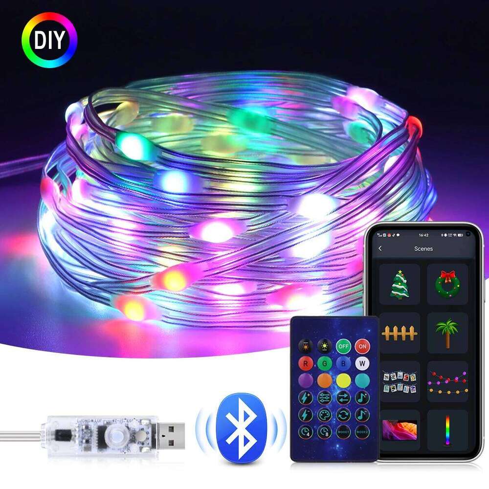 Garland USB 5V WS2812B Bluetooth LED String Fairy Dreamcolor RGBIC Addressable Party Christmas Lights Wedding Decoration Z260226