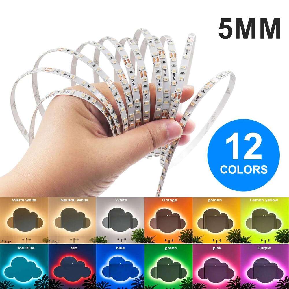 DC 12V 24V 2835 120LEDs/M LED Strip White/Green/Red/Blue/Pink/Yellow/Ice Blue IP21 Flexible Ribbon Tape Rope Light 5M 10M/Roll Z260226