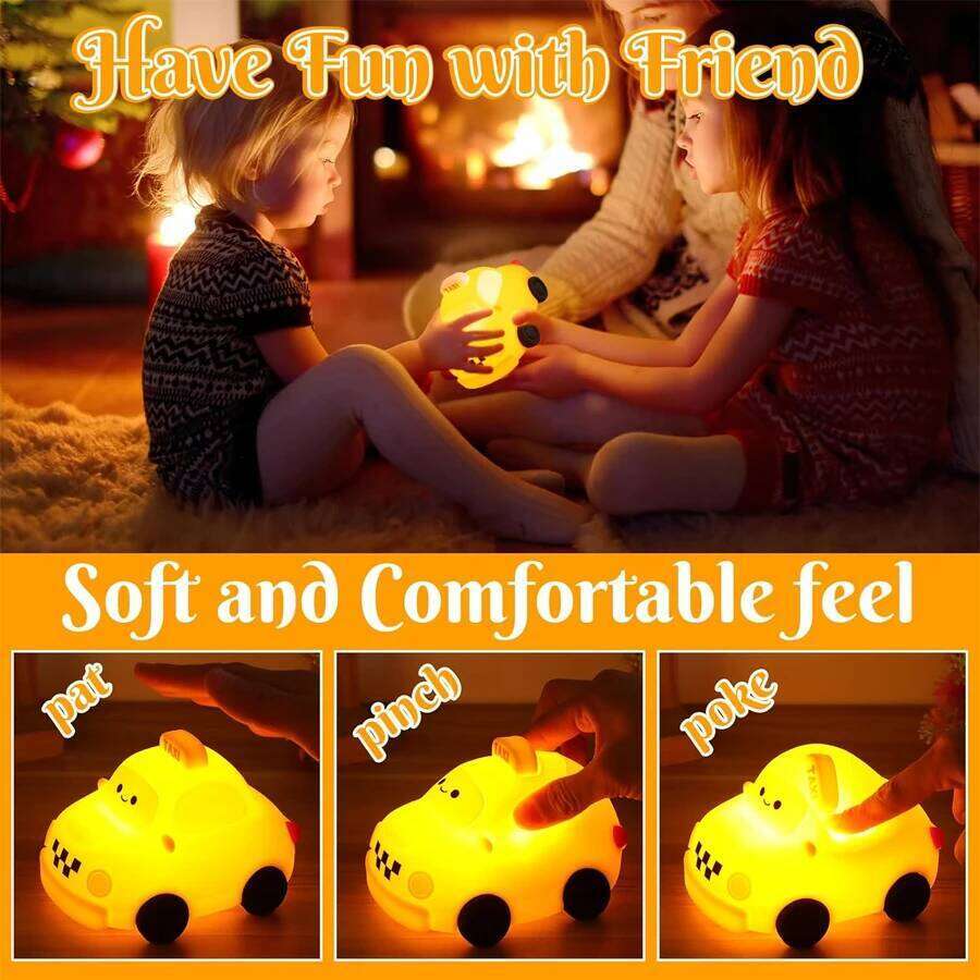 Cartoon Car Led Night Light Bedroom Bedside Table Lamp Kids Birthday Christmas Gifts Rechargeable Dimmable Silicone Boy Toys Z260227
