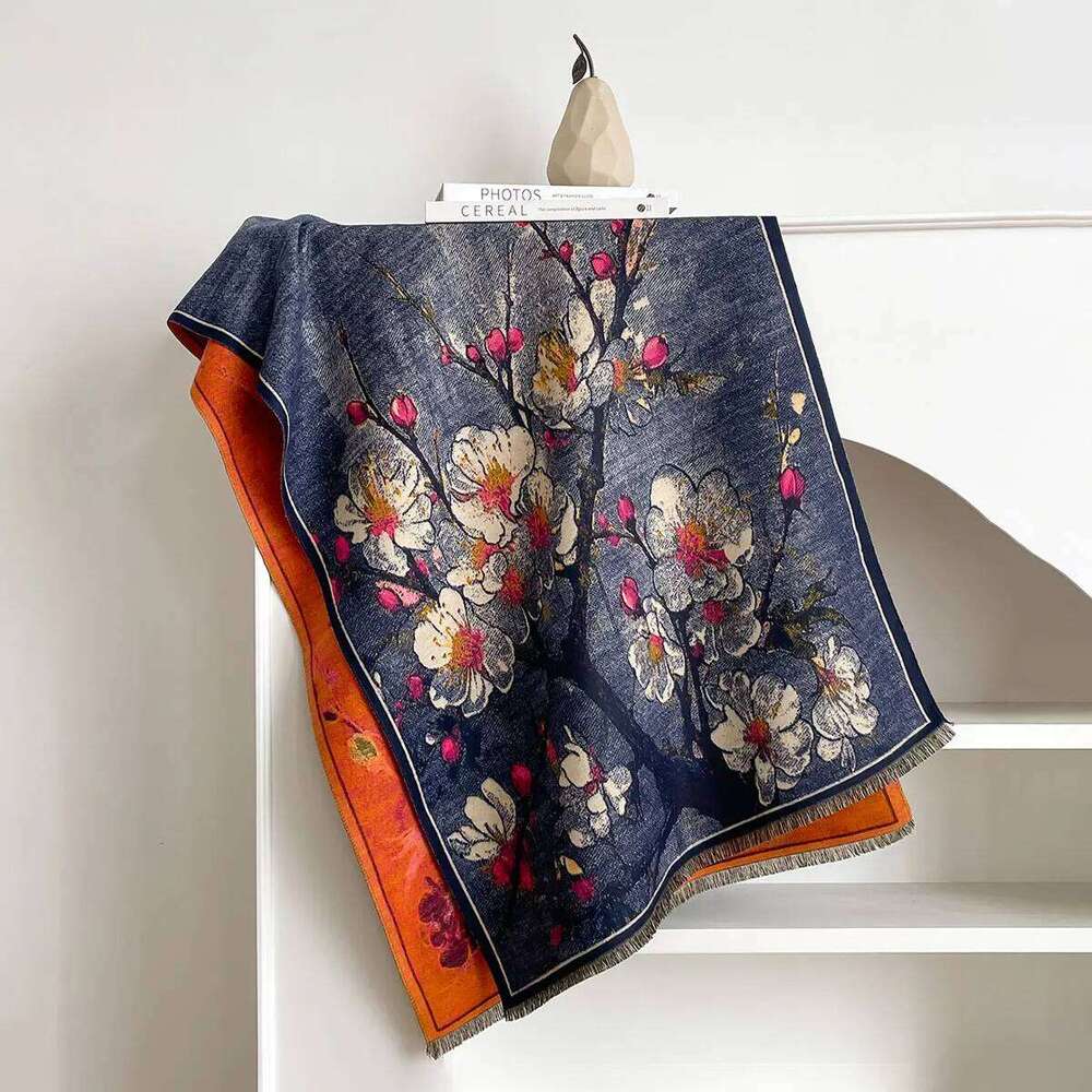 Women Luxury Plum Blossom Print Pashmina Travel Poncho Warm Cashmere Scraves Thick Blanket Winter Bufanda Shawl Female Scarf Z260226
