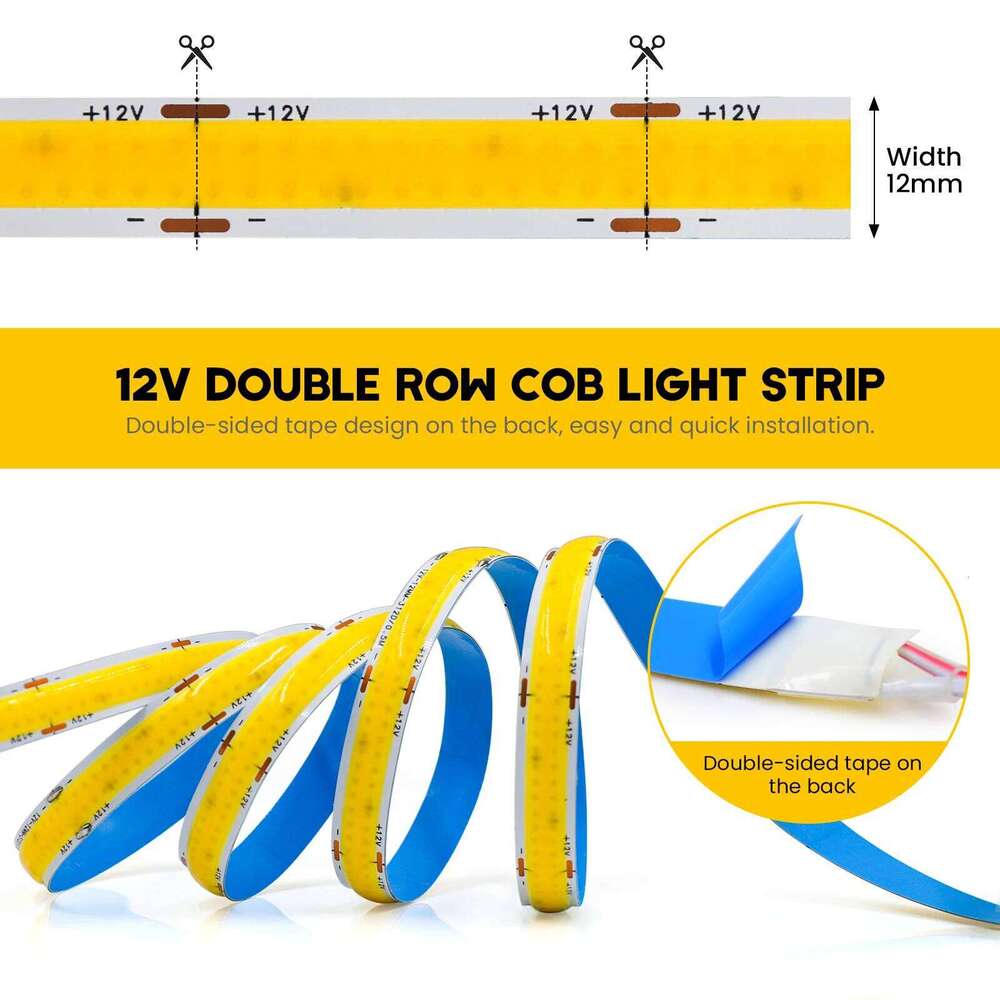 600Leds/M Double Row COB Strip DC 12V 24V High Brighter RA85 Warm/Natural White 3000K 4000K 6000K Flexible Ribbon Rope LED Light Z260226
