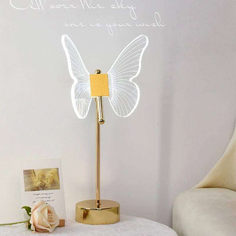 Butterfly Table Lamp Retro Gold Acrylic Desk Lamps Hotel Villa Art For Living Room Bedside Desktop Decor Led Night Lights Z260227