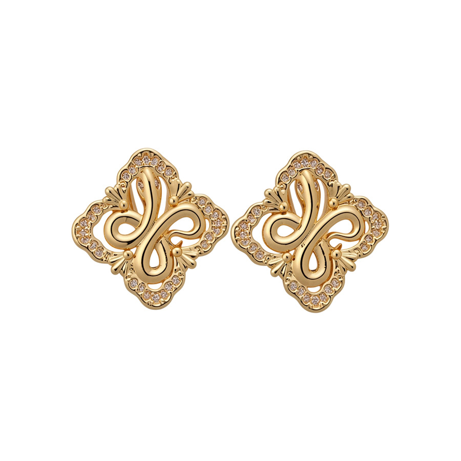 Silver needle zircon diamond-shaped hollow iris flower stud earrings, French vintage style, niche earrings with a light luxury and high-end feel - view 8