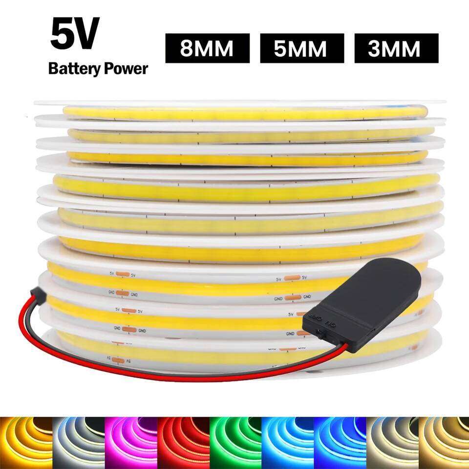 Battery Powered COB LED Strip Light 5V 320LEDs/M Flexible Diode Tape 3MM 5MM 8MM Linear Ribbon Indoor Lighting Lamp Backlight Z260226