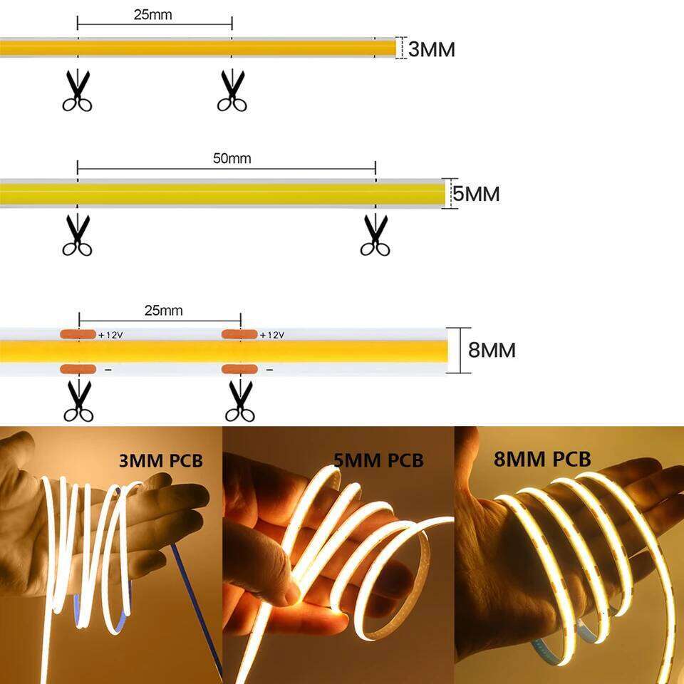 3mm 5mm 8mm PCB COB LED Strip Light 5V 12V 24V 320LEDs/m High Brightness Flexible Tape Warm Natural White Red Green Blue 0.5m 5m Z260226
