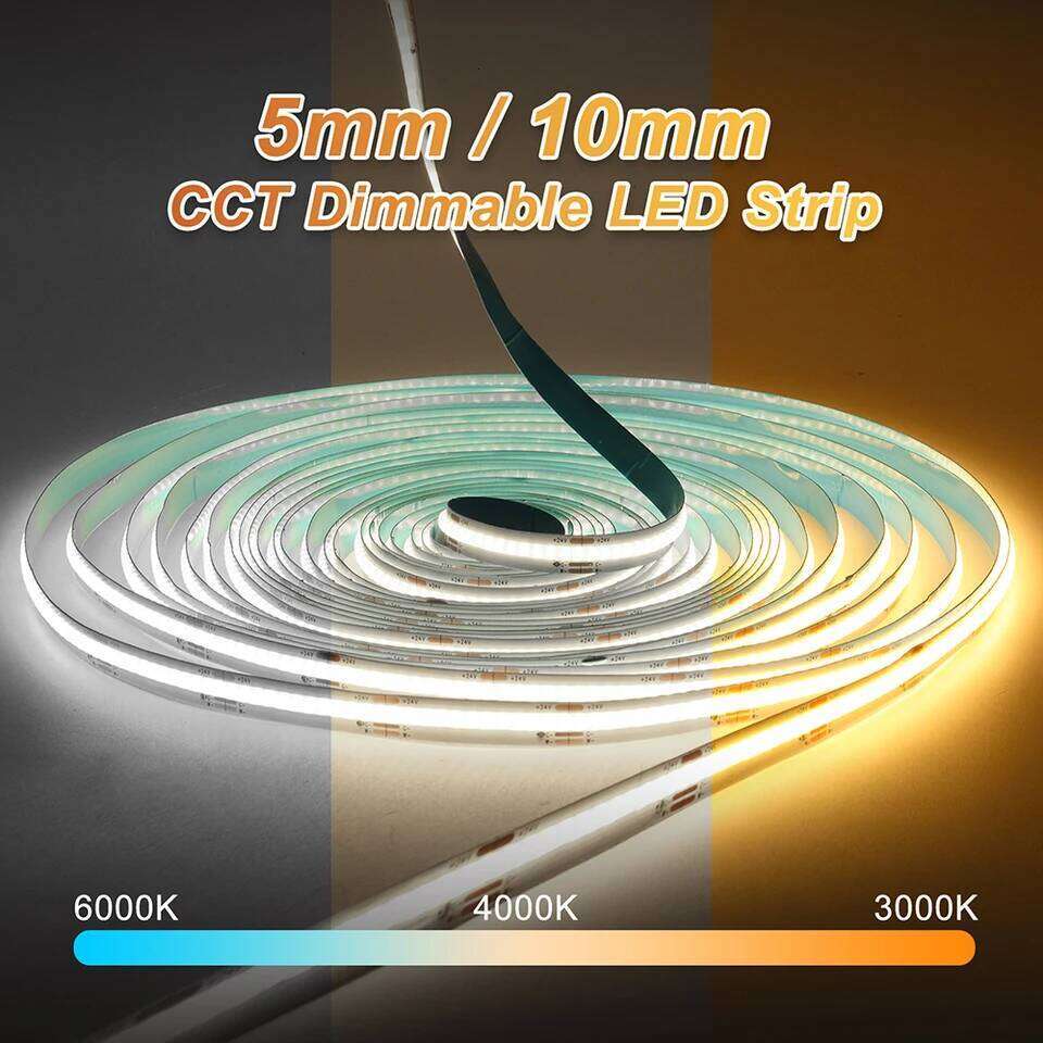 2700K-6500K Dimmable Light 5mm 10mm COB LED Bicolor High Density Flexible Led Tape DC12V 24V 1-10m CCT Strip Z260226