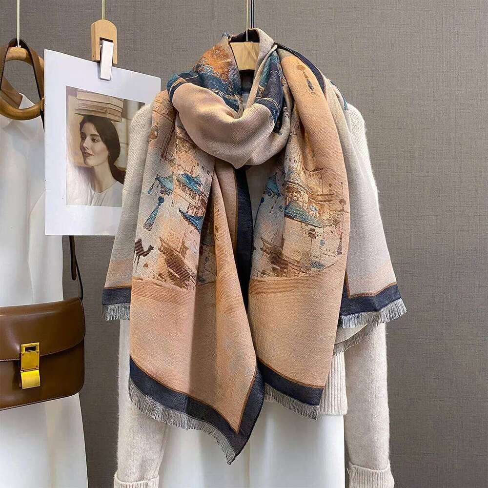 2025 Winter Warm Cashmere Scarf for Women Jacquard Print Pashmina Shawl Wrap Neckerchief Female Bufanda Echarpe Design Headband Z260226