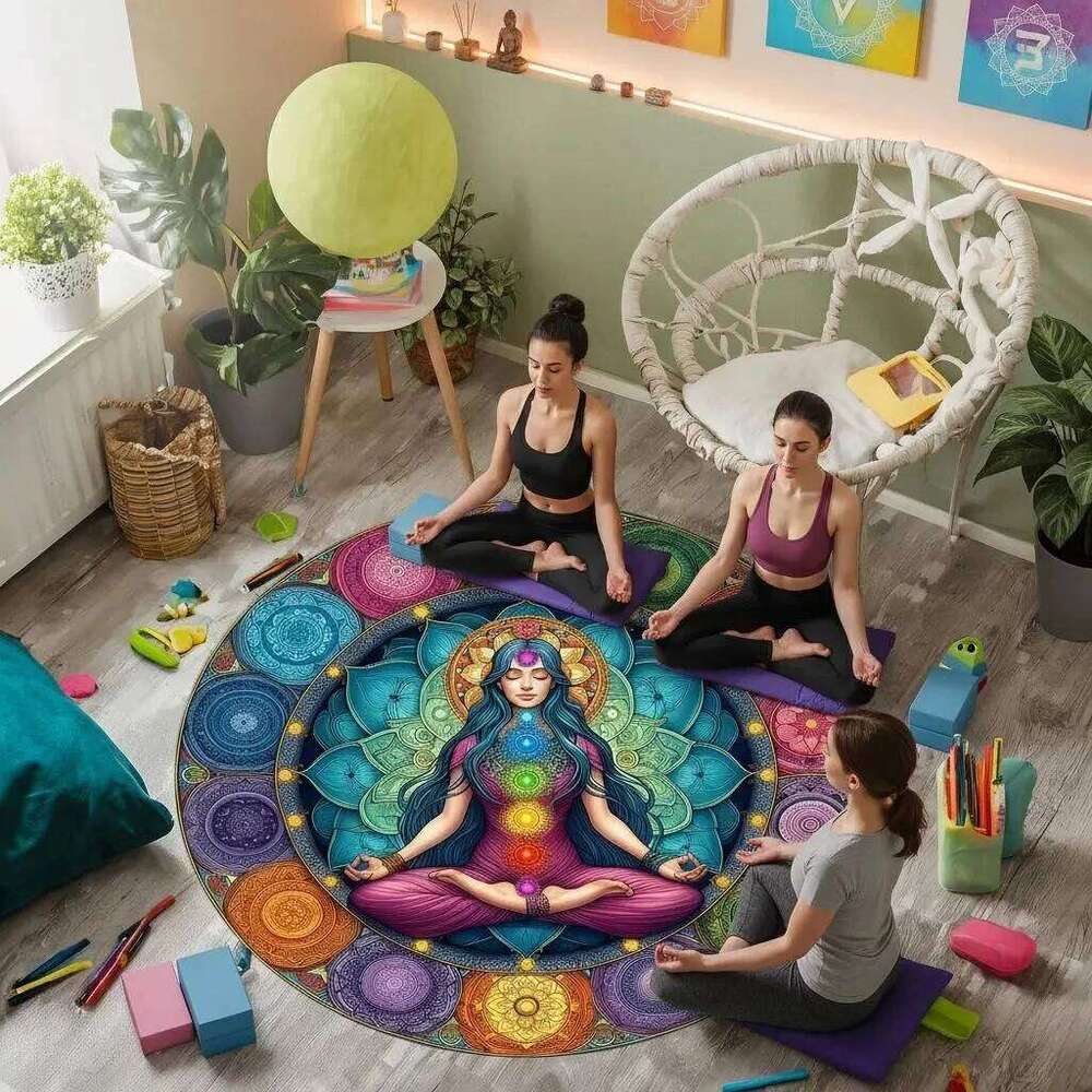 1pc Meditation on Female Chakra Energy Round Rug, Non-slip Floor Mat for Living Room, Bedroom, Bathroom, Holiday Home Decoration H260227 - view 4