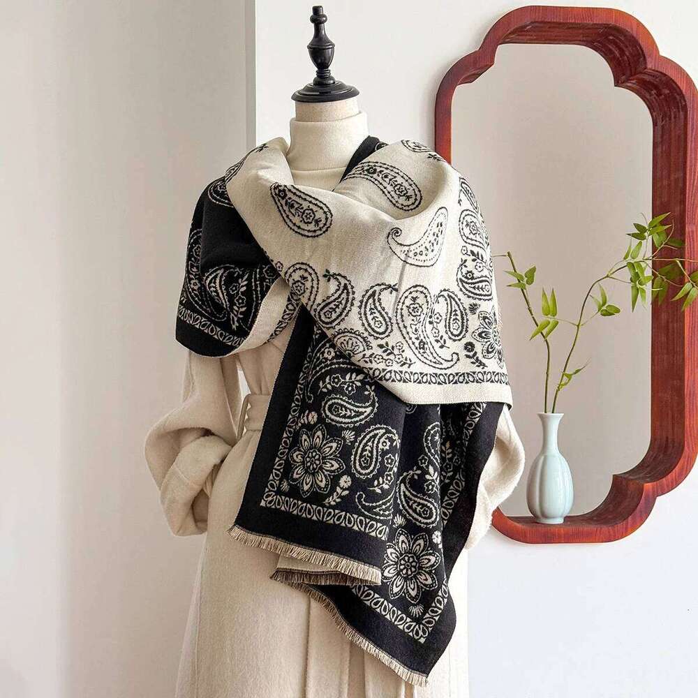 Winter Luxury Women's Two-Sided Pashmina Wrap Flower Paisley Jacquard Imitation Cashmere Scarf Thick Warm Style for Casual Z260226