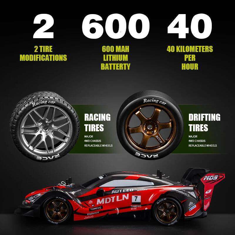 Professional RC remote control four-wheel drive drift cool lighting competition racing car electric toy H260227