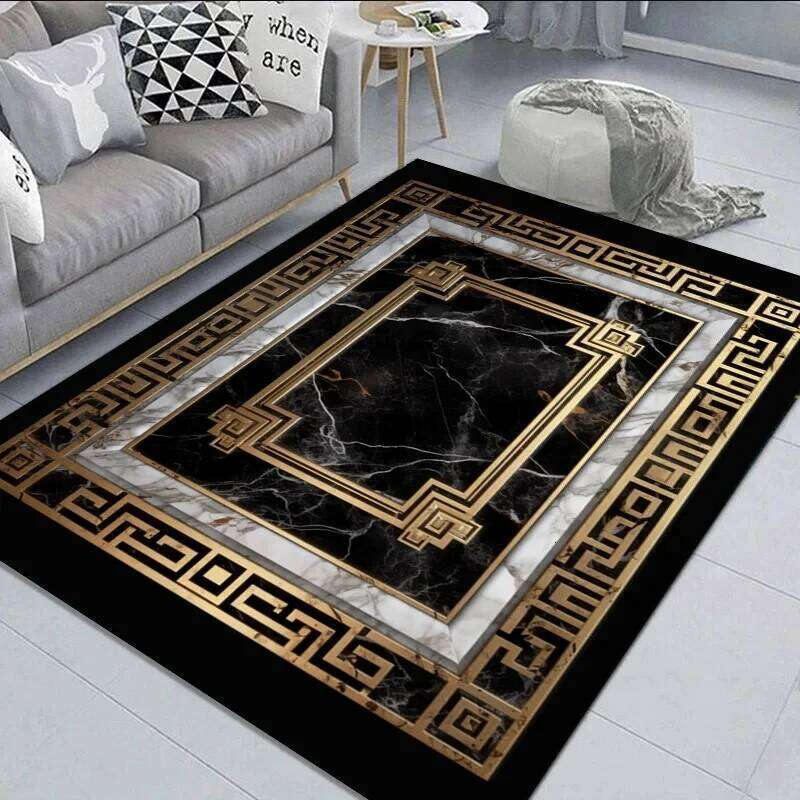 Black Gold Marble Carpet for Living Room Decorations Sofa Table Large Area Rugs Hallway Balcony Long Floor Mat Anti-slip Doormat H260226