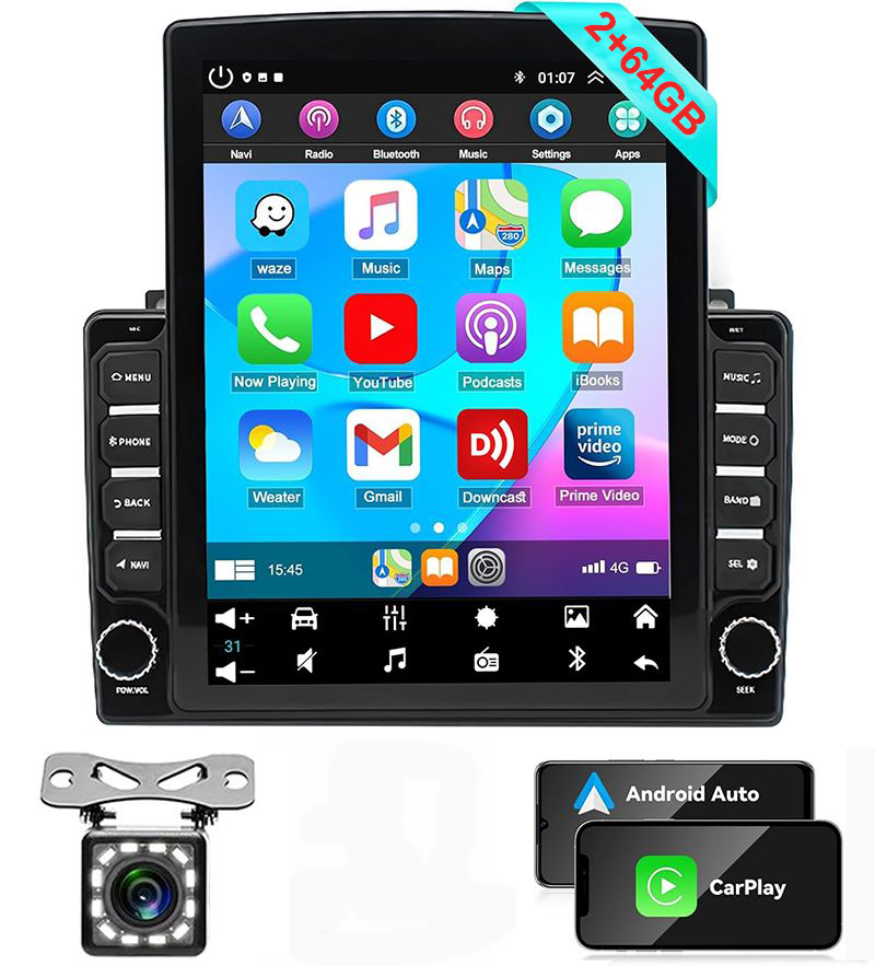 Universal 10 Inch Car Stereo 2.5D Vertical Screen With Carplay Android Auto Mirror Link 2G+64G/32GB 12 Leds Backup Camera All-in-one Car GPS Navigatio