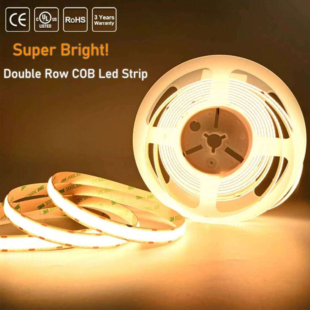 Super Bright COB LED Strip 2000lm/m Double Row 600 LEDs/m Flexible Dimmable Led Tape RA90 3000K 4000K 6500K 24V Kitchen Lighting Z260226