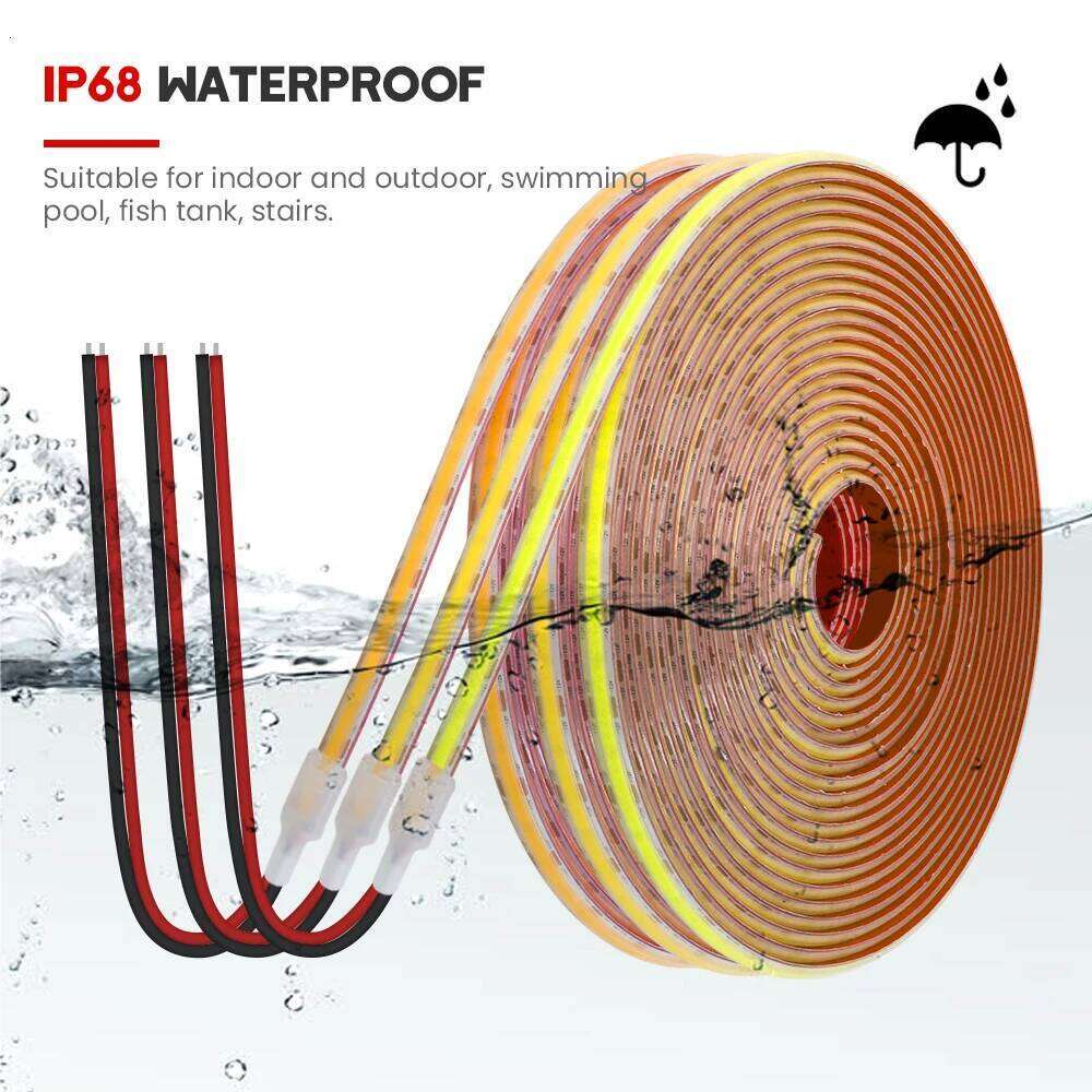 5V 12V 24V COB LED Strip Light 320LEDs/M IP68 Silicone Tube Waterproof Adhesive Tape RA90 Linear Lighting 3000K 4000K 6000K Z260226
