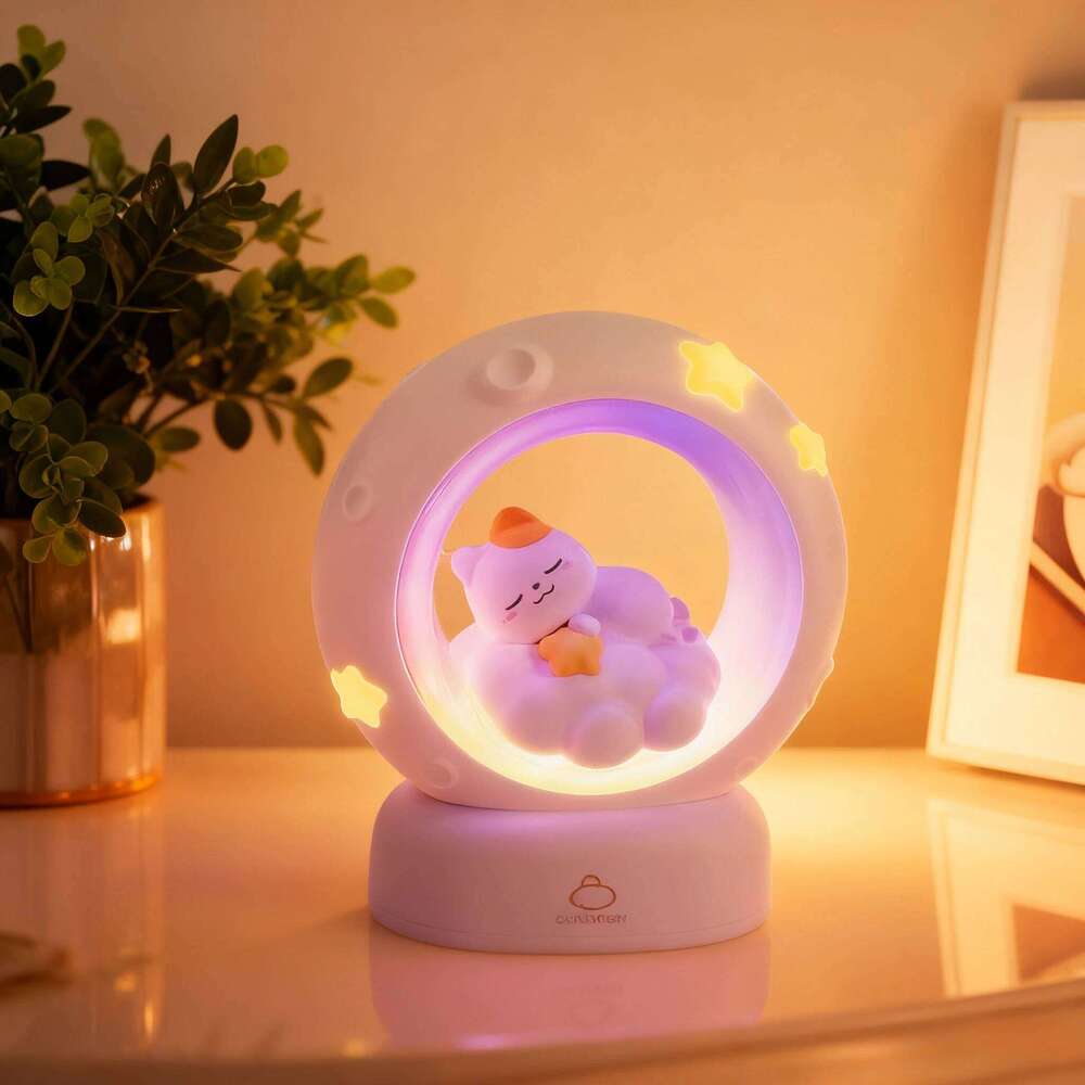 LED Moon Night Light Cute Animal Cartoon Rabbit Lamps USB Rechargeable Warm Bedroom Decoration Sleeping Lights Z260227