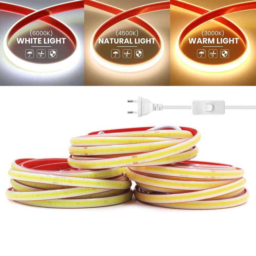 AC 220V COB Neon Strip 4000K 6000K 3000K Warm/Natural Whit Waterproof Self Adhesive Home Decor Flexible Ribbon Rope Light Z260226