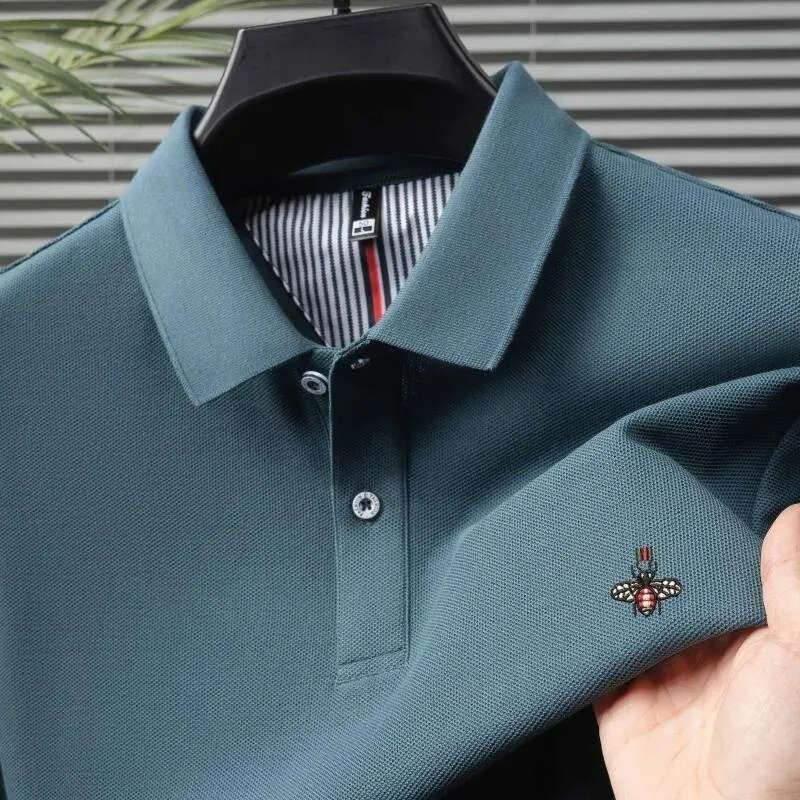 Men's Shirt Bee Embroidery Polo Multi-color Options Waffle Texture Fabric For Breathability Lapel Button Design Suitable For Business Commute Clo