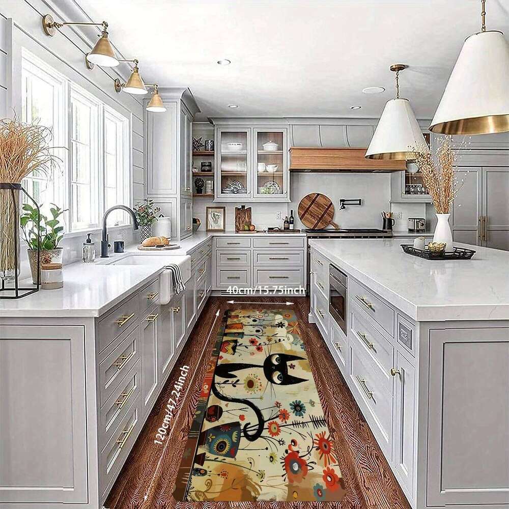 VIKAMA Black Cat Pattern Kitchen Long Waterproof Bathroom Mat Rug Bedroom Carpet For Live Room Home Decoration H260226