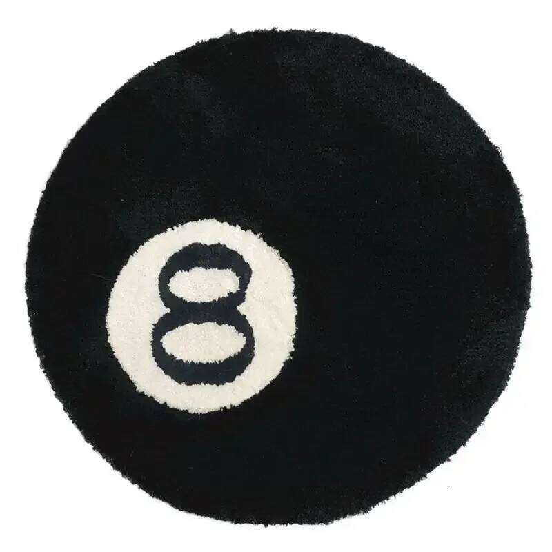 Plush Black Rug Creative Soft Anti-slip Carpet Round Skin Friendly 8 Ball Mat Hoom Decor H260226