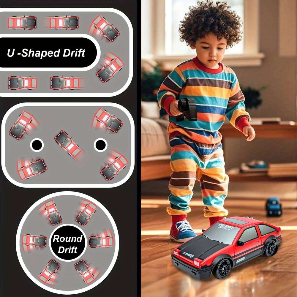 4WD High-Speed RC Drift Car with Cool Lights - 2.4GHz Remote Control Racing Toy, Rechargeable Battery Included, Black & White De H260227