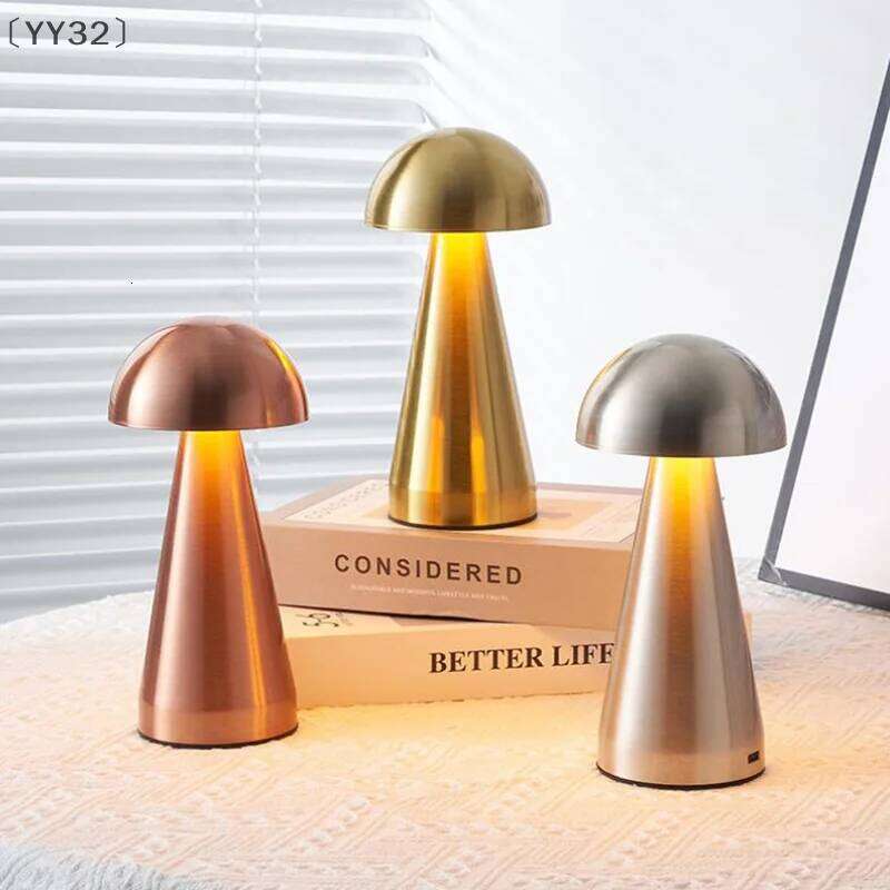 YY32LED Table Retro Mushroom Touch Sensor Bedside Lamp Rechargeable Reading Lights Bedroom Restaurant Bar Decor Lighting Z260227