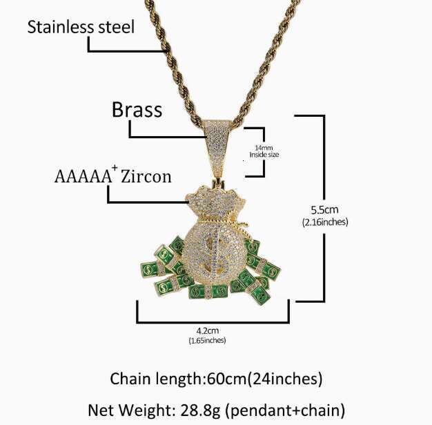 European and American New Two-tone Cross Zircon Hip-hop Personality Jewelry Men's Pendant Necklace Trend