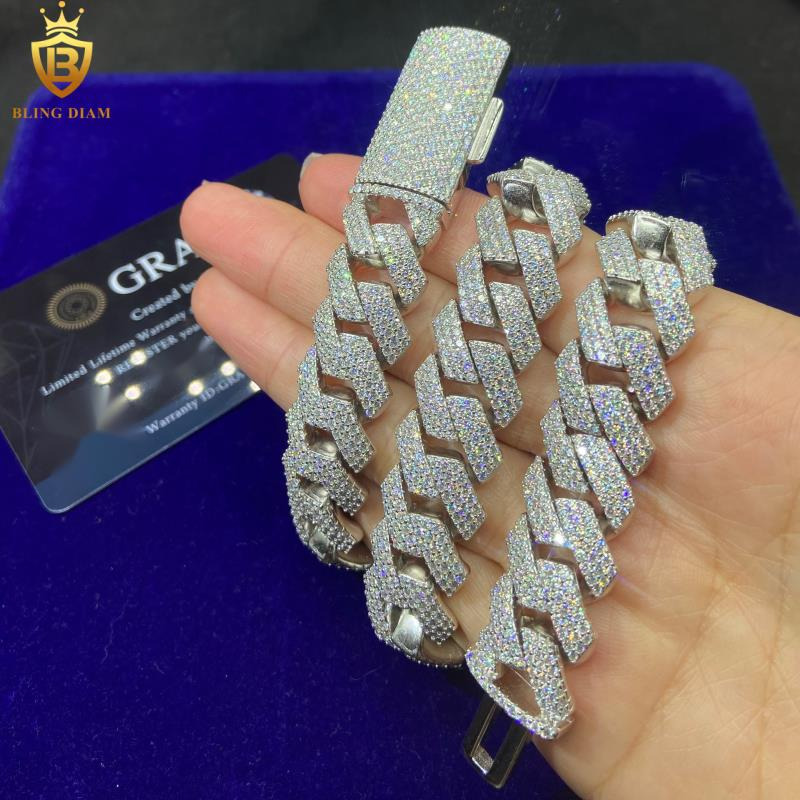 Fashion HipHop Jewelry 15mm 925 Silver Cuban Chains Mens Iced Out Rapper Moissanite Cuban Link Chains Pass Diamond Test VVS GRA