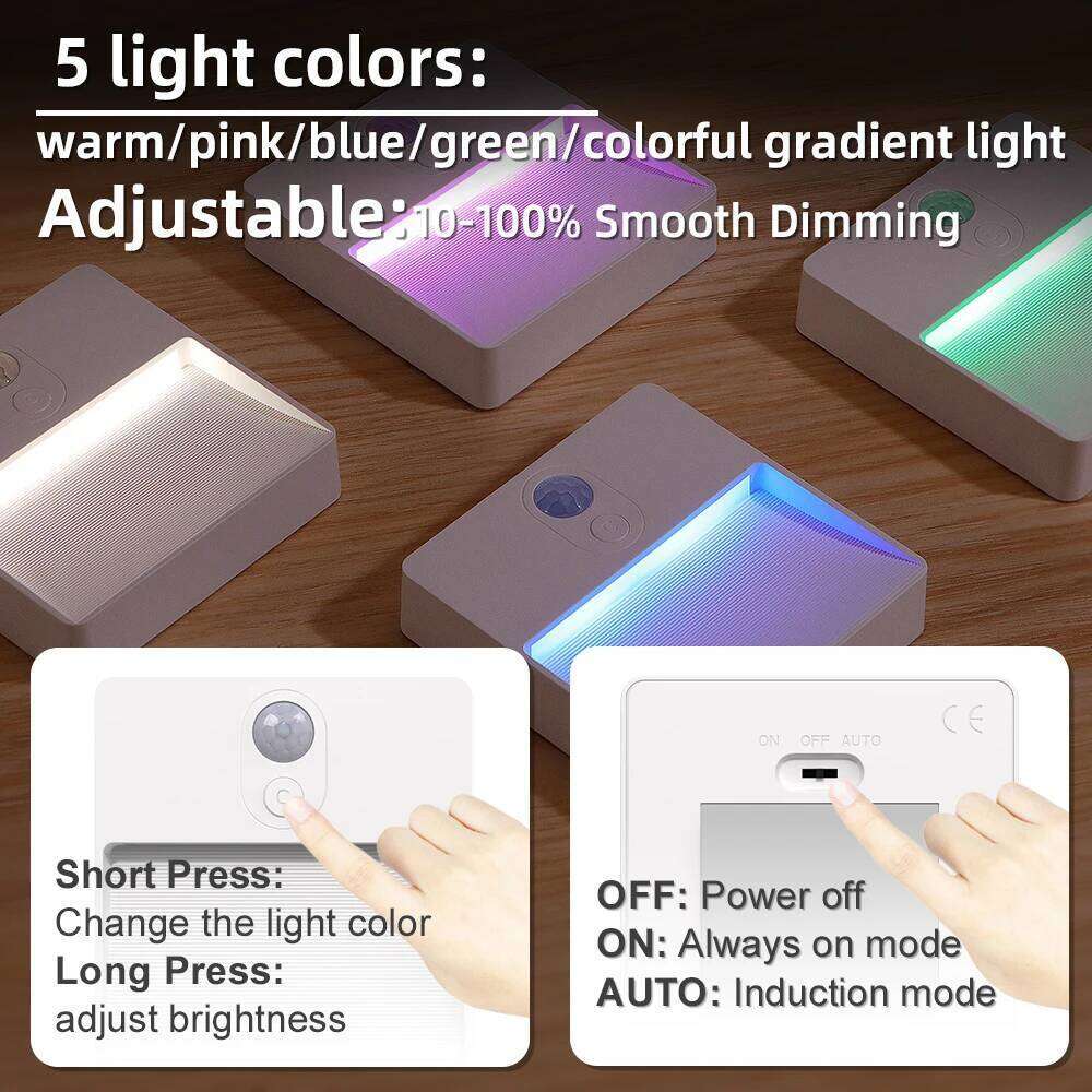 Motion Sensor Led Usb Charging Square Lamp for Bedroom Kitchen Stair Hallway Wardrobe Cupboard Lighting RGB Night Light Z260227