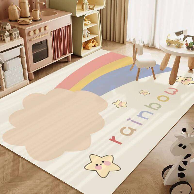 VIKAMA Cartoon Rainbow Crystal Velvet Carpet Children's Crawl Living Room Full Spread Bedroom Play Mat Home Decor H260226