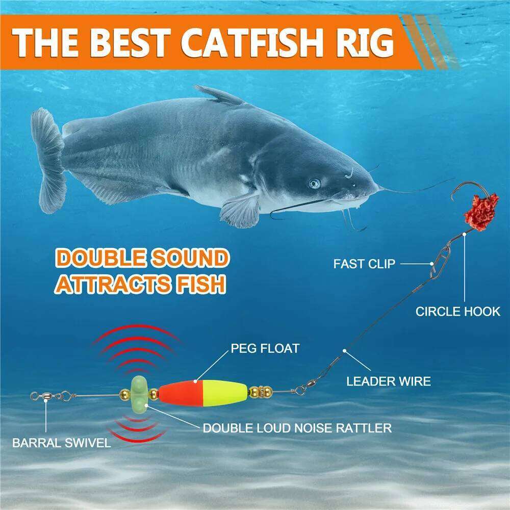 2pcs Catfish with Peg Float Rattle Catfishing Tackle With 8/0 Offset Circle hooks Santee Rig Fishing Equipment Z260228