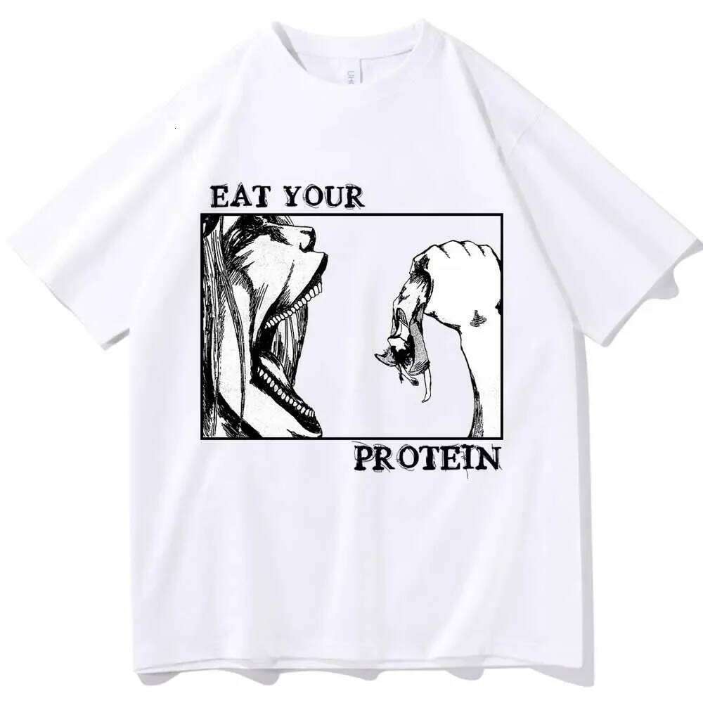 Attack On Titan T-Shirts Eat Your Protein Shirt Man Women Summer Casual O-Neck Short Sleeve Shirts C260228 - view 3
