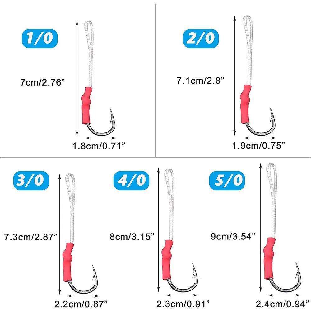 10Pcs with PE Line Stainless Steel Vertical Jigging Assist Saltwater Fishing Jigs Hooks for Tuna Z260228