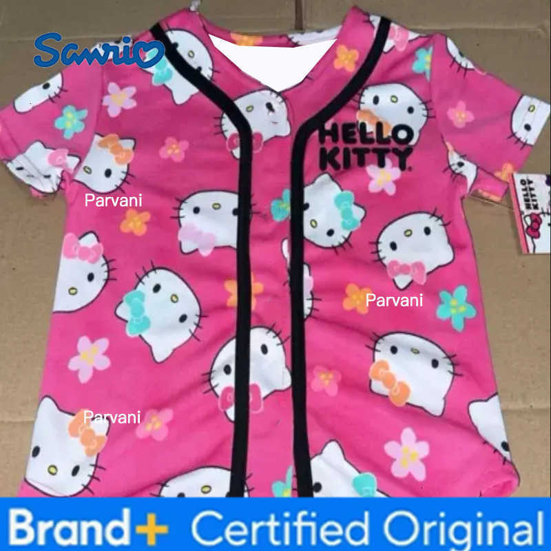 Sanrio Hello Kitty White Baseball Jersey Short Sleeve Casual Top Adults Cute 2026 New Style Adult and Childrens T-shirt H260228