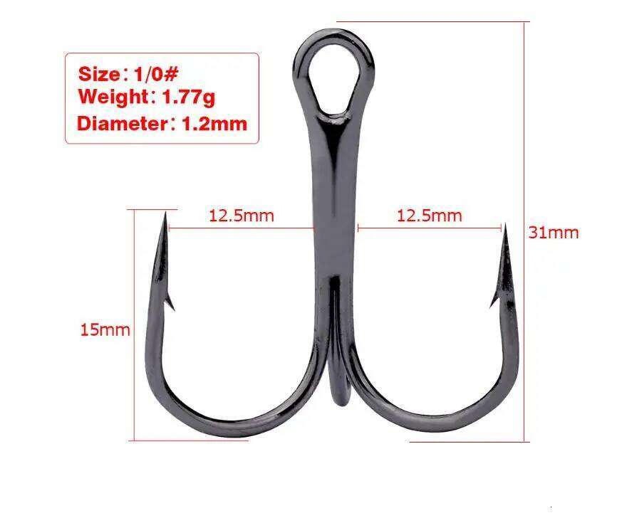 10pcs Hooks High Steel Carbon Material Treble Black Fishing Hook Round Folded Saltwater Bass 3/0 -10 # Tackle Tools Z260228