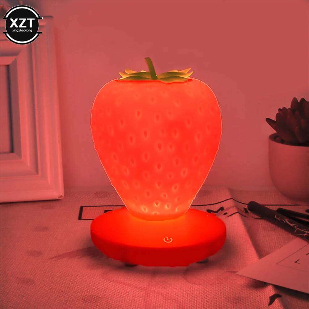 LED Strawberry Lamp Bedroom Silicon Touch-Sensor USB Rechargeable Dimmable Idyllic Bedside Night Light for House Decoration Z260227
