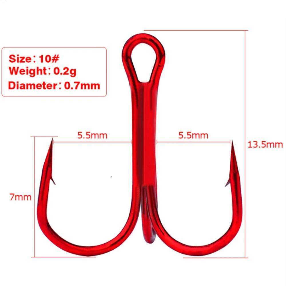 10Pcs/Lot 2# 4# 6# 8# 10# red Hook High Carbon Steel Overturned Hooks Fishing Tackle Round Bend Treble For Bass Z260228