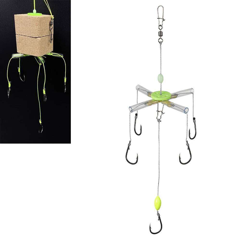 High Carbon Steel Explosion 5 Hooks Lure Bait Silver Carp Trap Feeder Cage Sharp Fishing Hook with Line Pressing Board Z260228