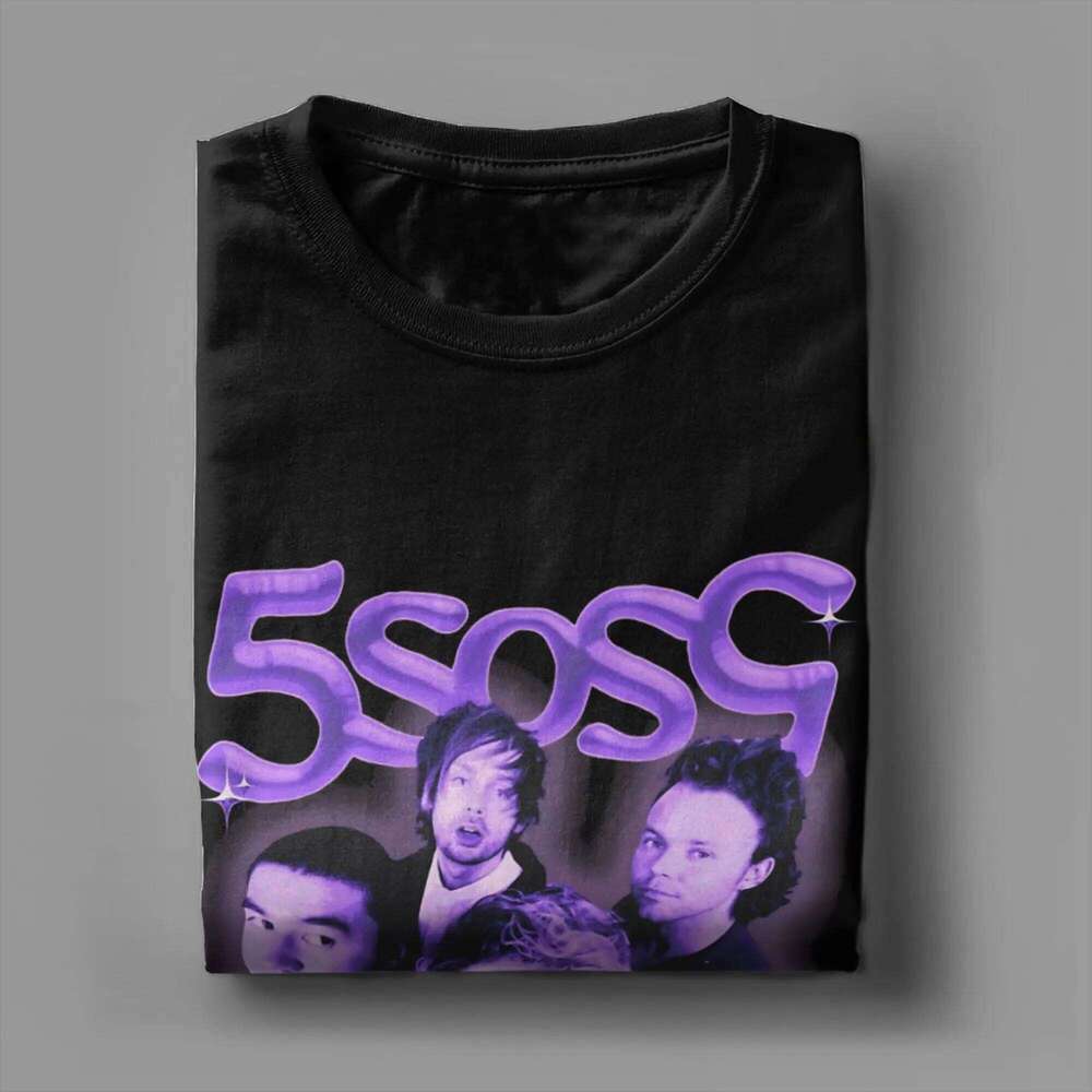 5SOS Men's 5XL Casual Crewneck T-Shirt, Black 100% Cotton Short Sleeve Band Graphic Tee - view 5